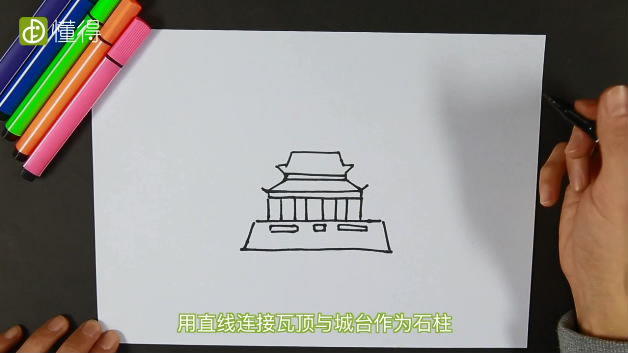 天安门简笔画-画出石柱和城台