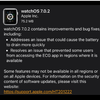 苹果发布watchOS 7.0.2修复了Apple Watch上的电池耗尽问题